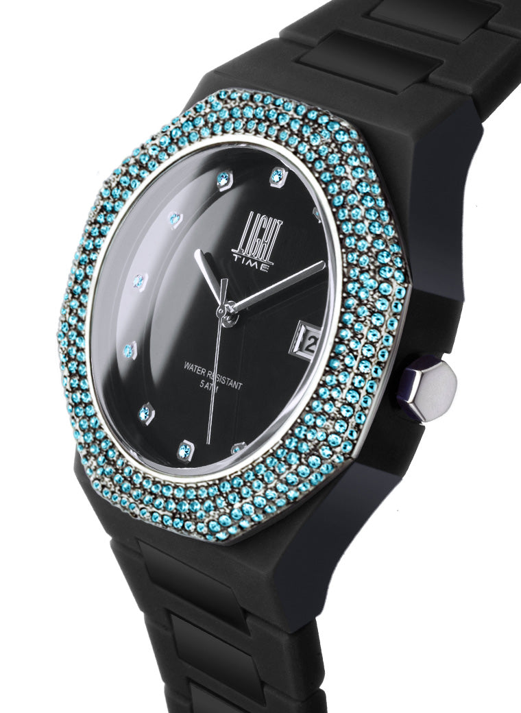 Orologio Light Time Mediterraneo Night L507B-AZ - orologio donna cassa policarbonato, ghiera acciaio con strass, quadrante nero, diametro 40mm, bracciale policarbonato - Laterale