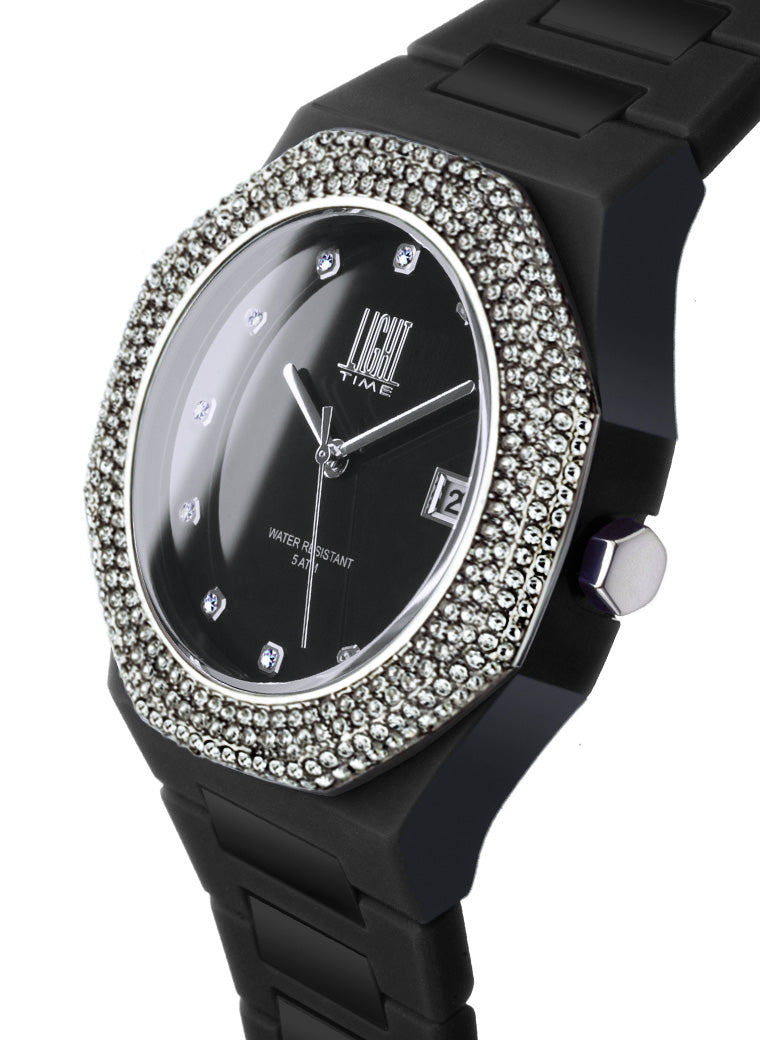 Orologio Light Time Mediterraneo Night L507B-BI - orologio donna cassa policarbonato, ghiera acciaio con strass, quadrante nero, diametro 40mm, bracciale policarbonato - Laterale