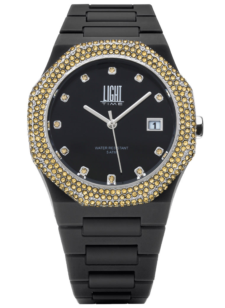 Orologio Light Time Mediterraneo Night L507B-TO - orologio donna cassa policarbonato, ghiera acciaio con strass, quadrante nero, diametro 40mm, bracciale policarbonato - Frontale