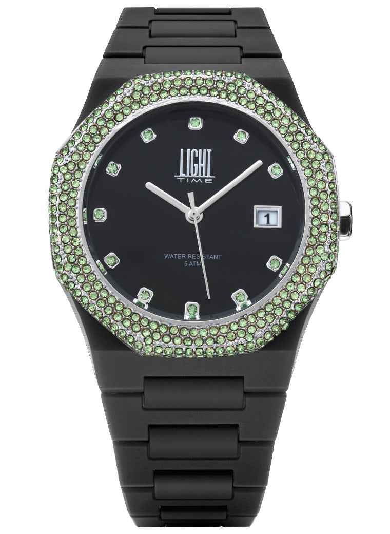 Orologio Light Time Mediterraneo Night L507B-VE - orologio donna cassa policarbonato, ghiera acciaio con strass, quadrante nero, diametro 40mm, bracciale policarbonato - Frontale