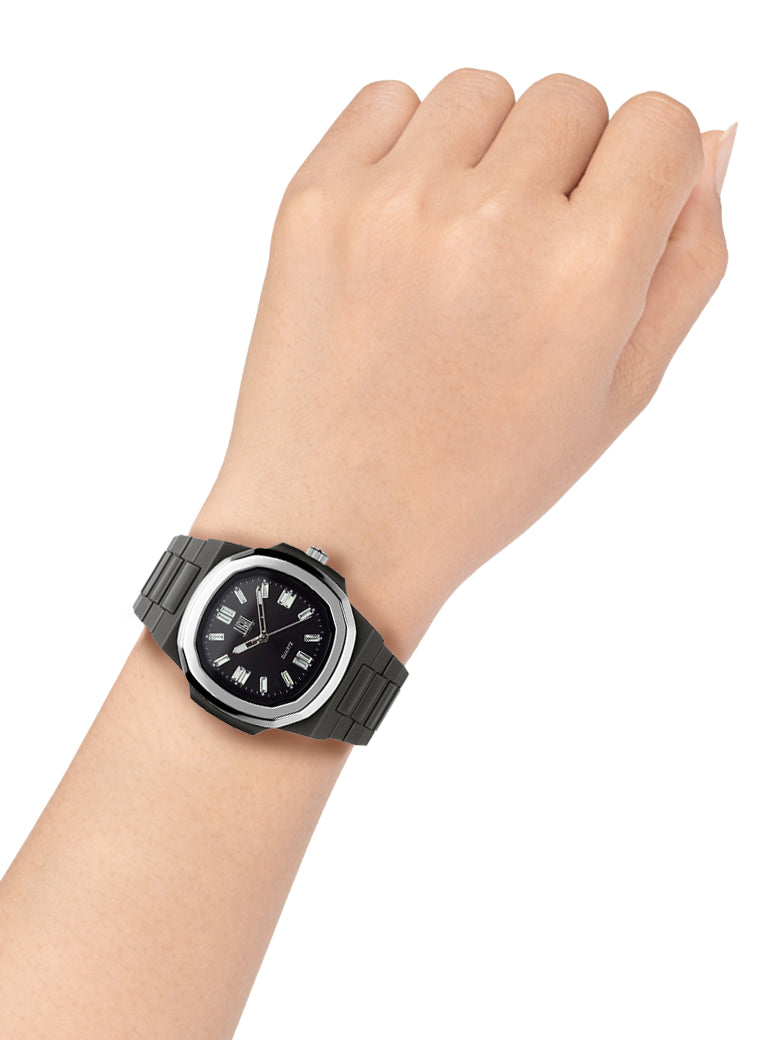 Orologio Light Time New Velvet Cristal L515S-NE-NE - Quarzo Miyota, cassa policarbonato nero, ghiera acciaio, quadrante nero con cristalli, 38x42mm - Dettaglio