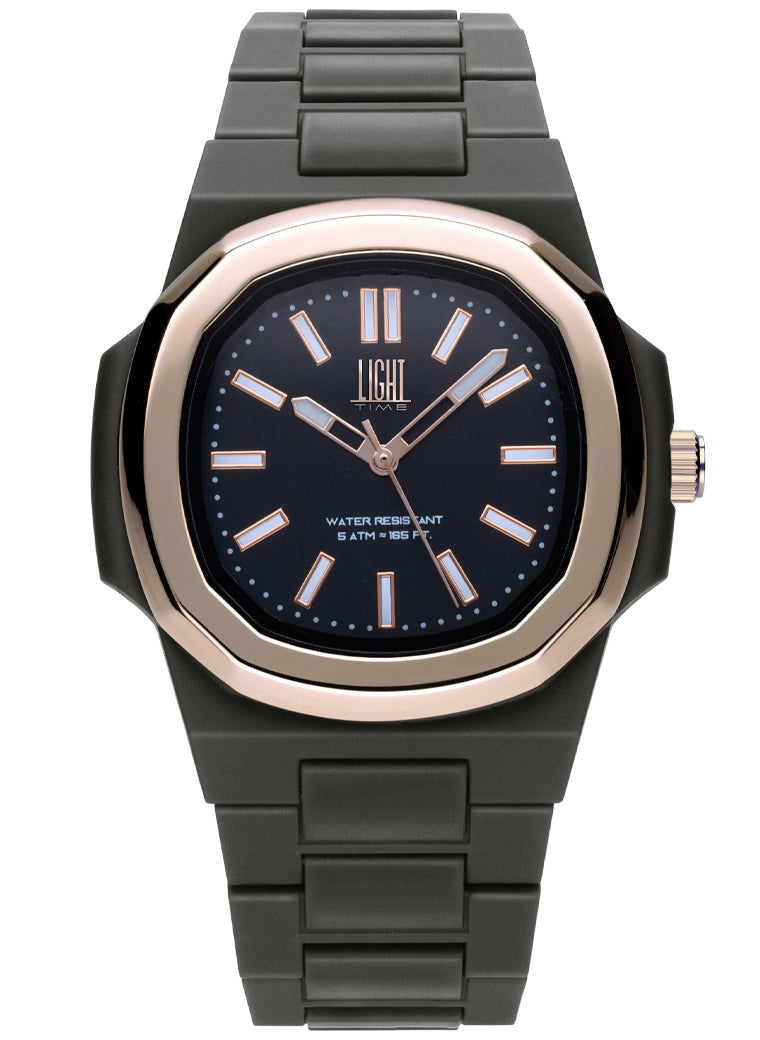 Orologio Light Time New Velvet L514R-NE-NE - Quarzo Miyota, cassa policarbonato nero, ghiera acciaio rosè, quadrante nero, 38x42mm - Frontale