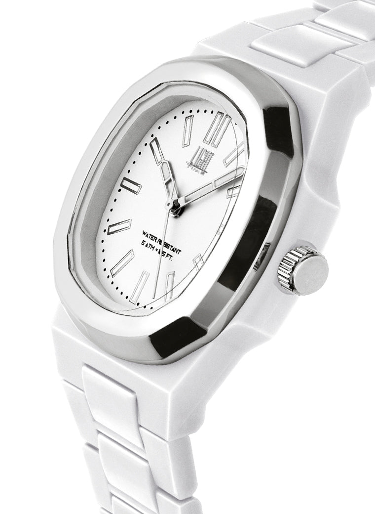 Orologio Light Time New Velvet L514S-BI-BI - Quarzo Miyota, cassa policarbonato bianco, ghiera acciaio, quadrante bianco, 38x42mm - Laterale