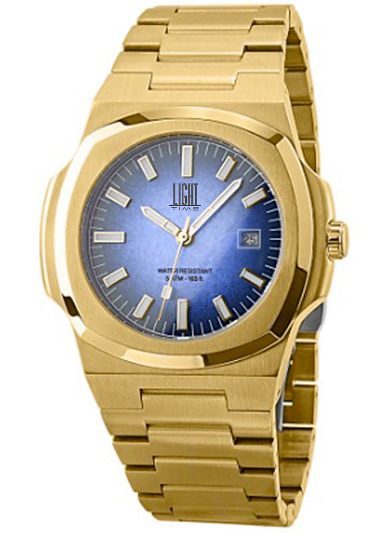 Orologio Light Time Prince L530G-BL - Quarzo Miyota, cassa acciaio PVD oro, quadrante blu fumé, 49x43mm - Frontale
