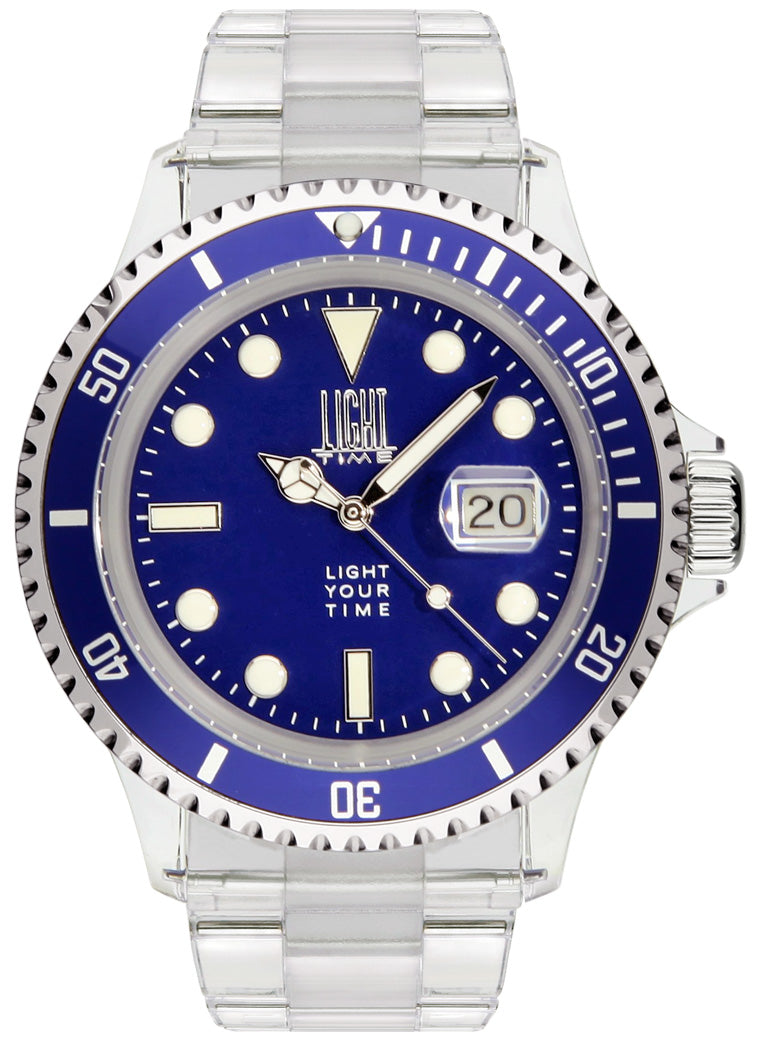 Orologio Light Time The First L217C - Quarzo Miyota, cassa e bracciale policarbonato, ghiera blu, datario, 44mm, 5ATM - Frontale