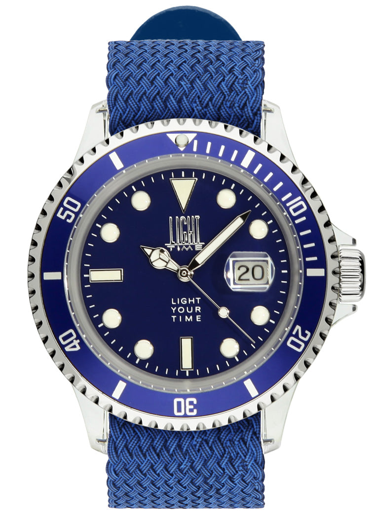 Orologio Light Time The First L217GN - Quarzo Miyota, cassa policarbonato, cinturino perlon, ghiera nera, datario, 44mm, 5ATM - Frontale