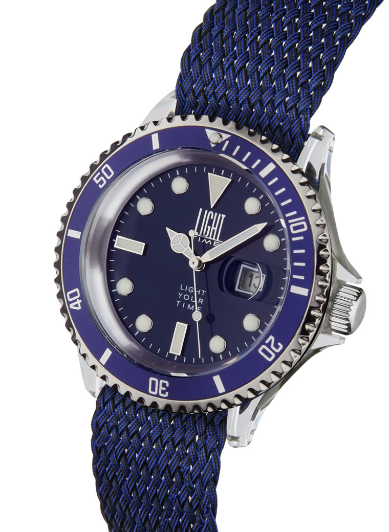 Orologio Light Time The First L218CN - Quarzo Miyota, cassa policarbonato, cinturino perlon, ghiera blu, datario, 38mm, 5ATM - Laterale