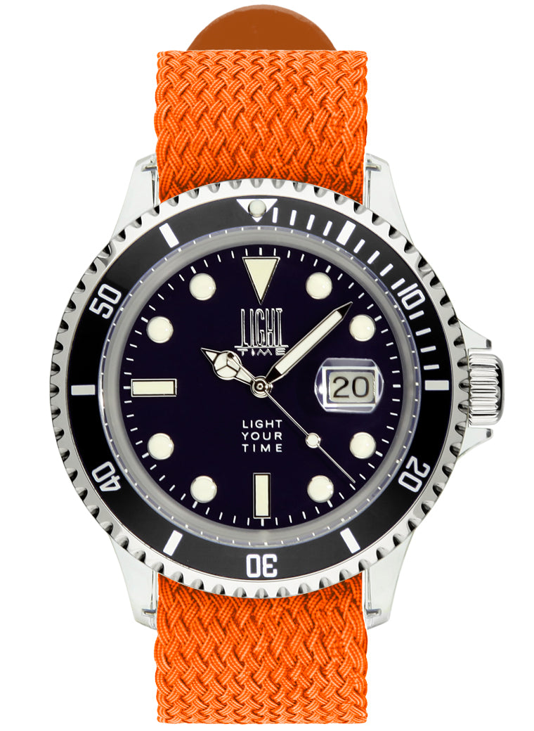 Orologio Light Time The First L218FN - Quarzo Miyota, cassa policarbonato, cinturino perlon, ghiera nera, datario, 38mm, 5ATM - Frontale