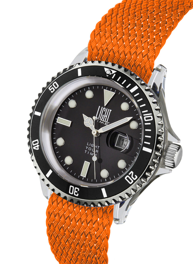 Orologio Light Time The First L218FN - Quarzo Miyota, cassa policarbonato, cinturino perlon, ghiera nera, datario, 38mm, 5ATM - Laterale