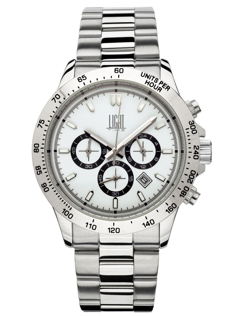 Orologio Light Time Timeless Chrono L242A - Cronografo quarzo Miyota, cassa e bracciale acciaio, fondello e corona a vite, 42mm, 10ATM - Frontale