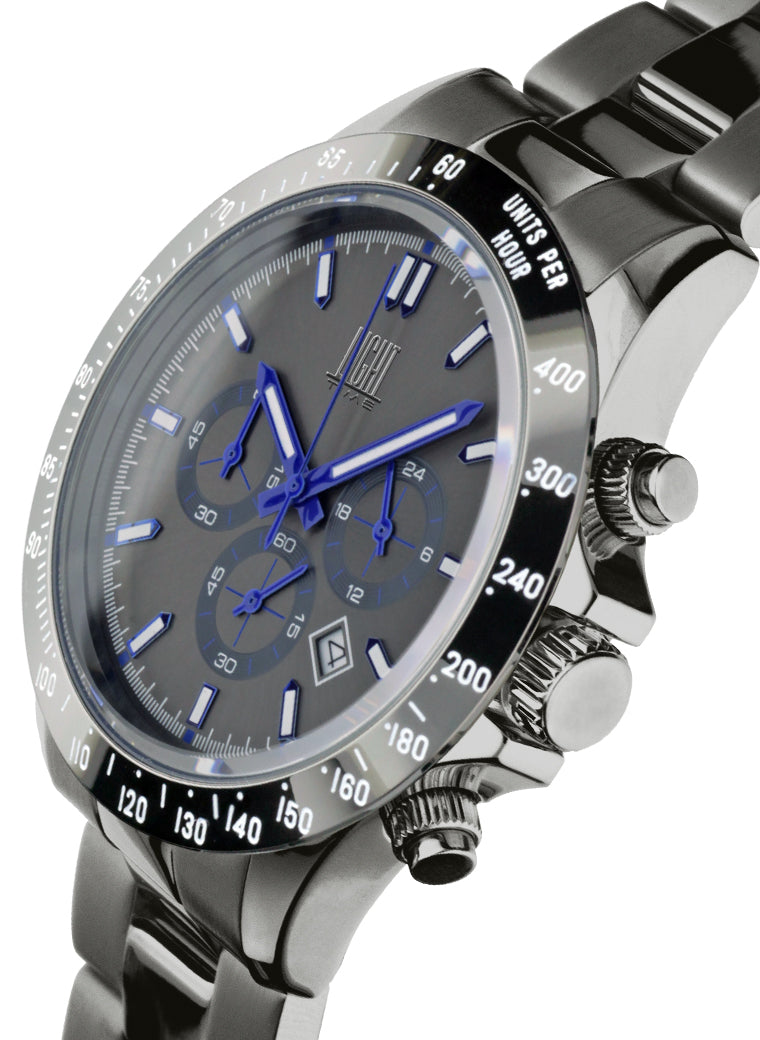 Orologio Light Time Timeless Chrono L242NG-B - Cronografo quarzo Miyota, cassa e bracciale acciaio, fondello e corona a vite, 42mm, 10ATM - Laterale