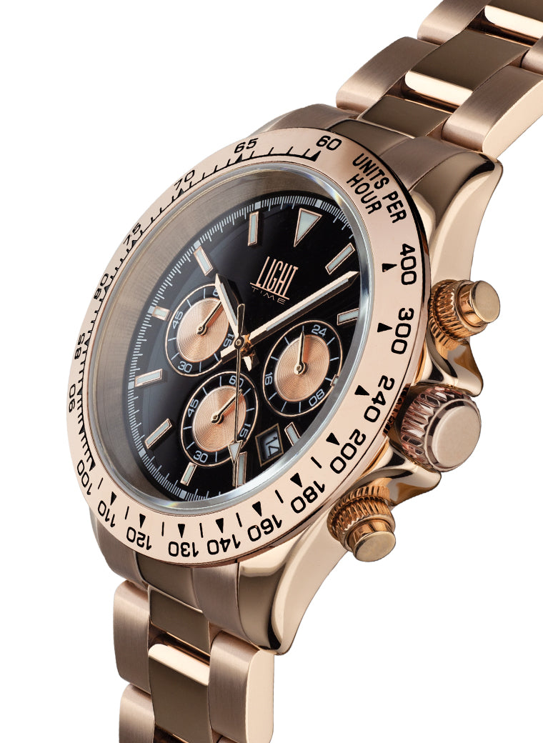 Orologio Light Time Timeless Chrono L242R-NE - Cronografo quarzo Miyota, cassa e bracciale acciaio, quadrante nero, 41mm, 10ATM - Laterale