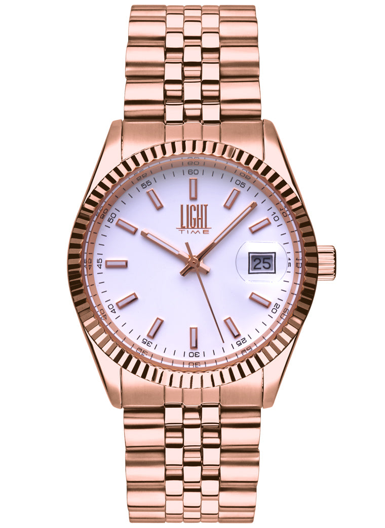 Orologio Light Time Timeless Colors L224R-BI - unisex quarzo rose gold cassa bracciale acciaio quadrante bianco datario 36mm 5ATM - Frontale