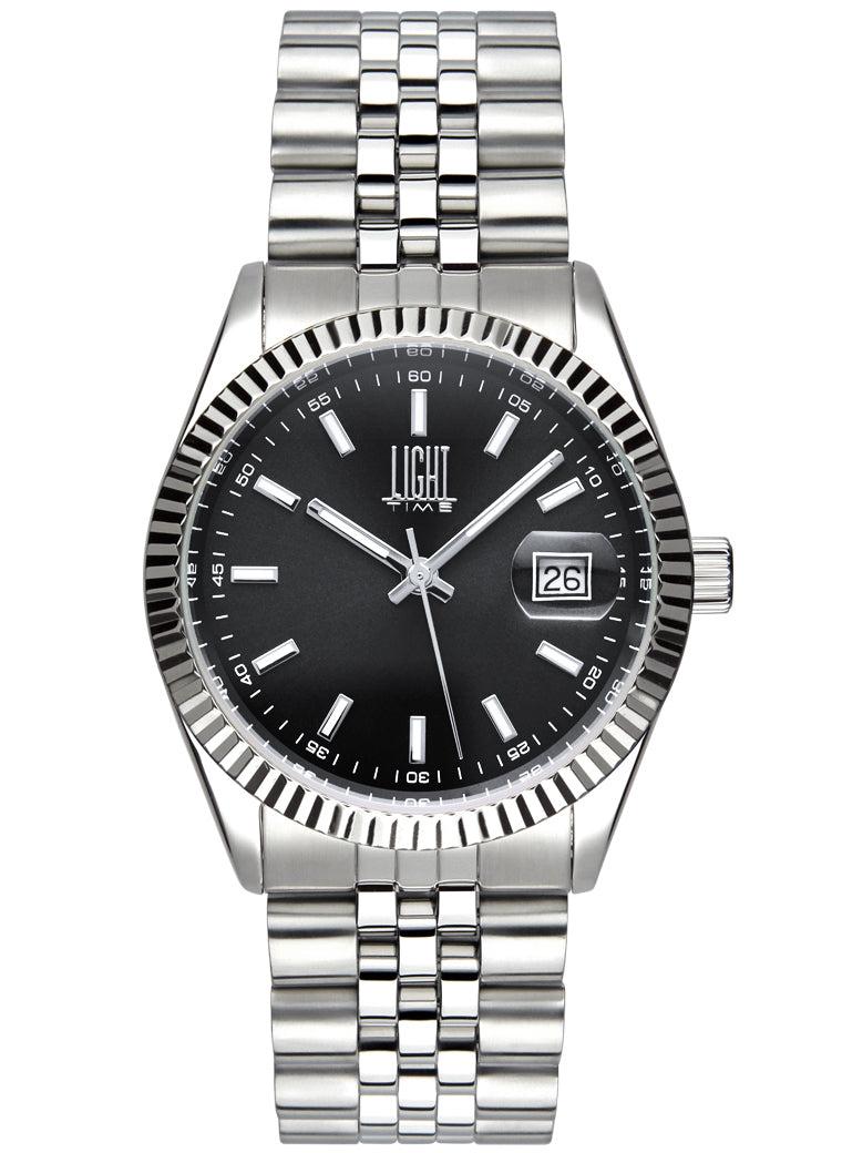 Orologio Light Time Timeless Colors L224S-NE - unisex quarzo cassa bracciale acciaio quadrante nero datario 36mm 5ATM - Laterale