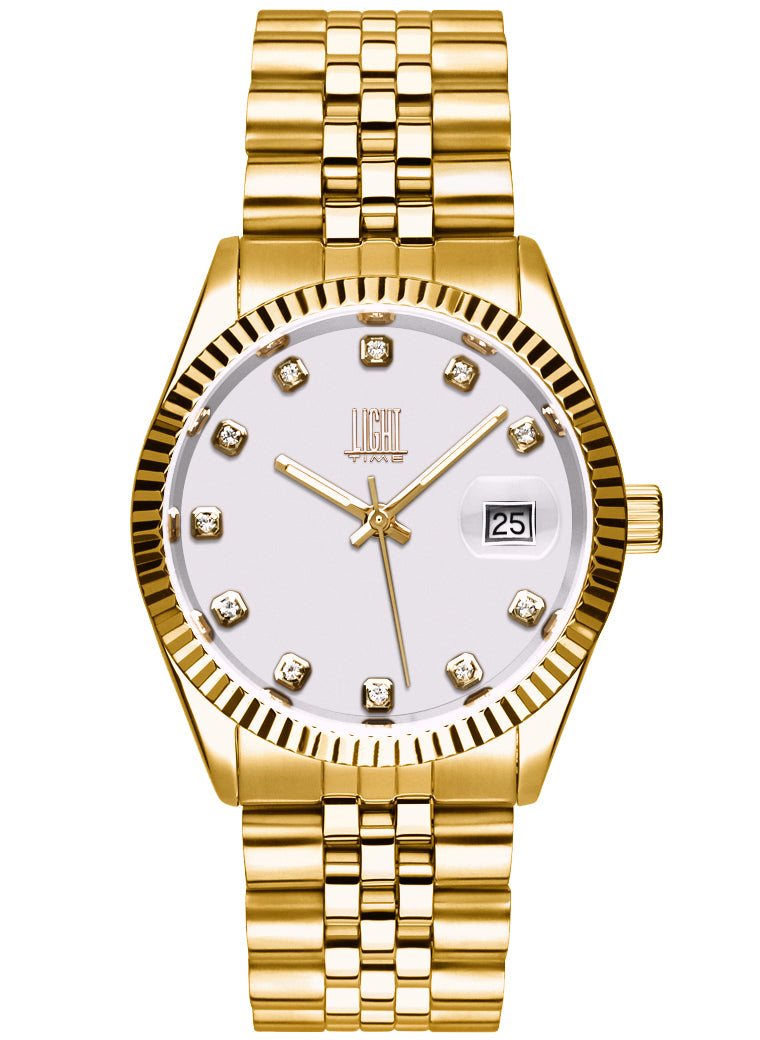 Orologio Light Time Timeless Colors L225G-BI - donna quarzo oro cassa bracciale acciaio quadrante nero con strass datario 36mm 5ATM - Frontale