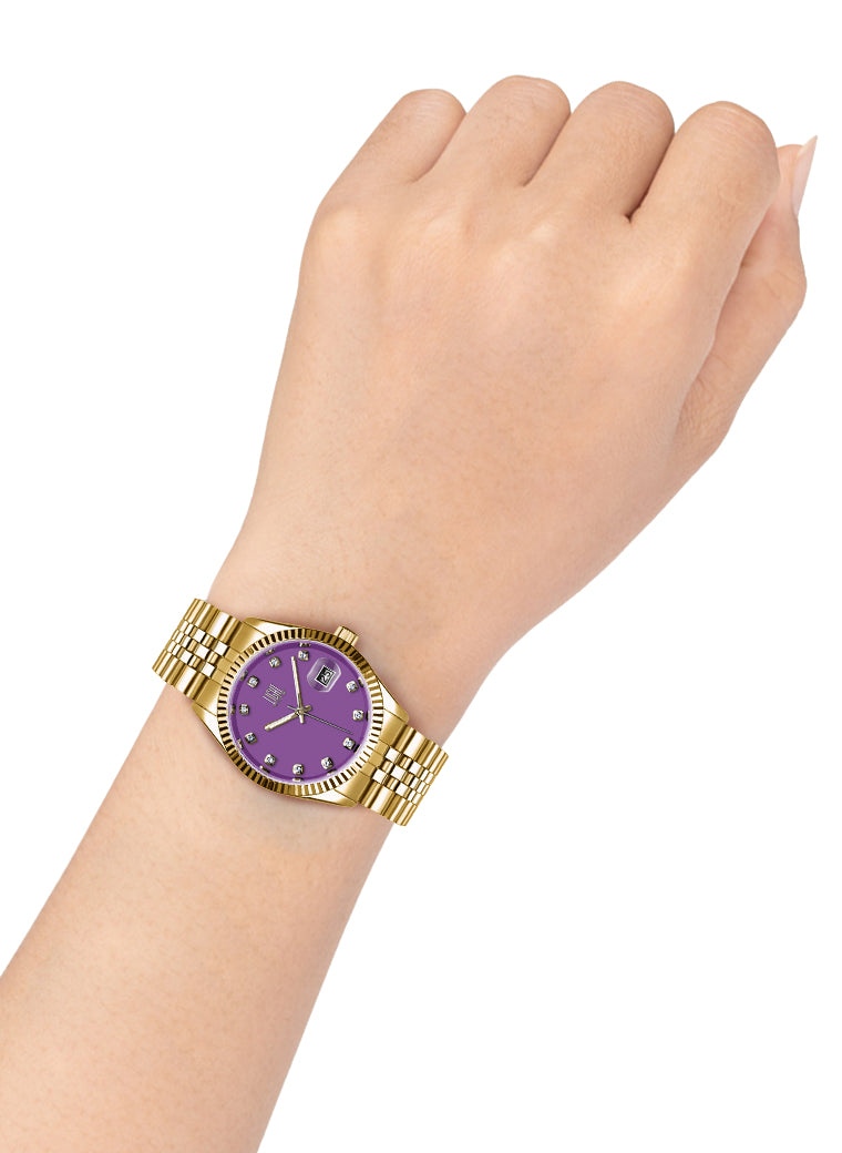 Orologio Light Time Timeless Colors L225G-C-LI - donna quarzo oro cassa bracciale acciaio quadrante lilla datario 36mm 5ATM - Dettaglio