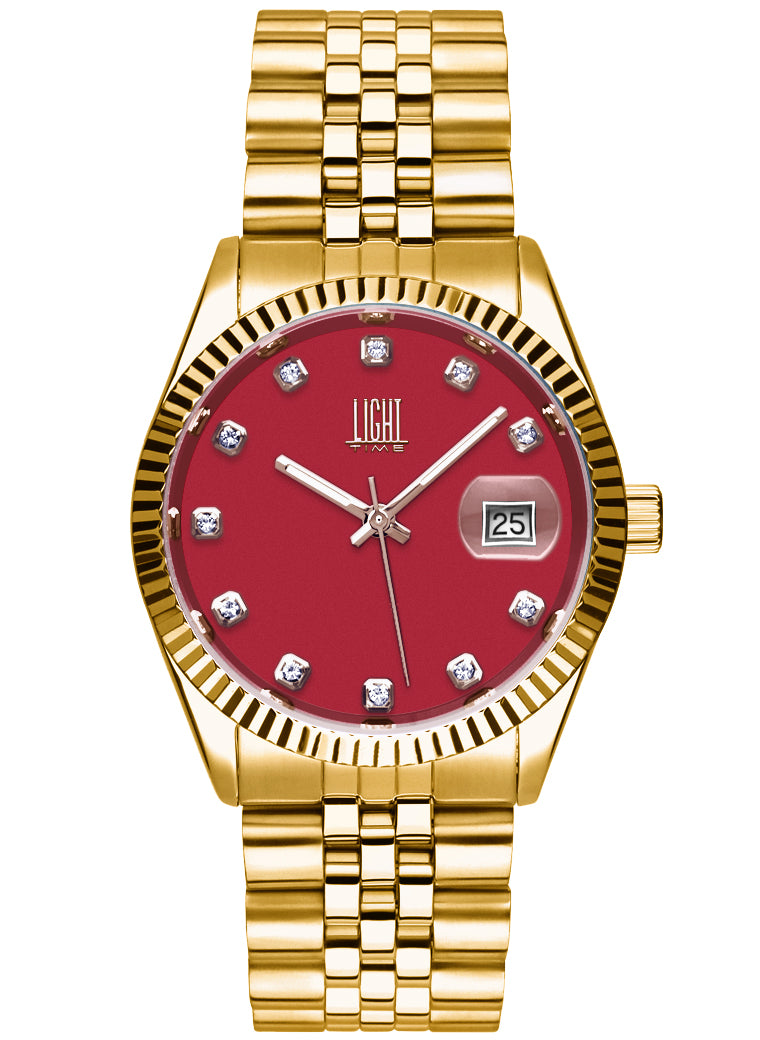 Orologio Light Time Timeless Colors L225G-C-RS - donna quarzo oro cassa bracciale acciaio quadrante rosso datario 36mm 5ATM - Frontale