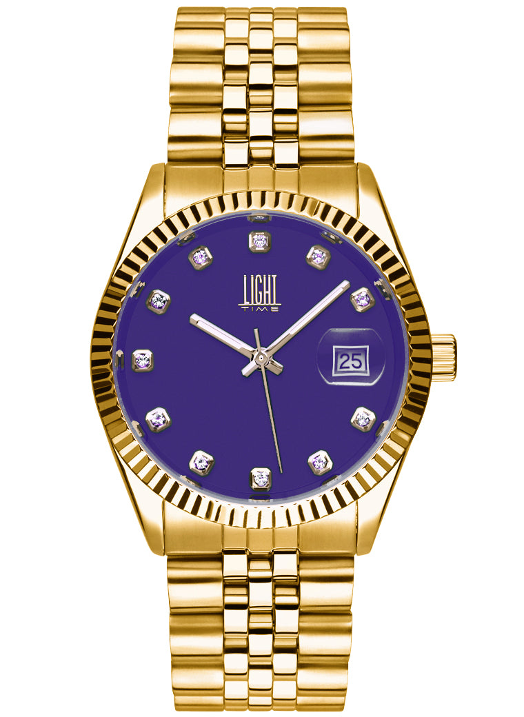 Orologio Light Time Timeless Colors L225G-C-VI - donna quarzo oro cassa bracciale acciaio quadrante viola datario 36mm 5ATM - Frontale