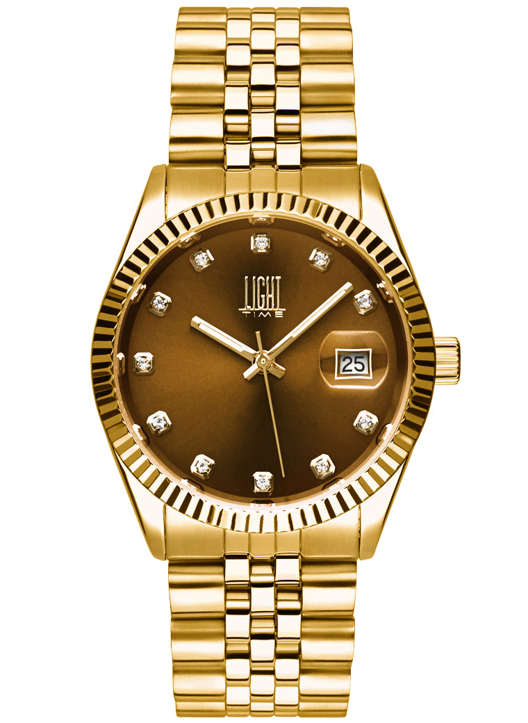 Orologio Light Time Timeless Colors L225G-MA - donna quarzo oro cassa bracciale acciaio quadrante marrone datario 36mm 5ATM - Frontale