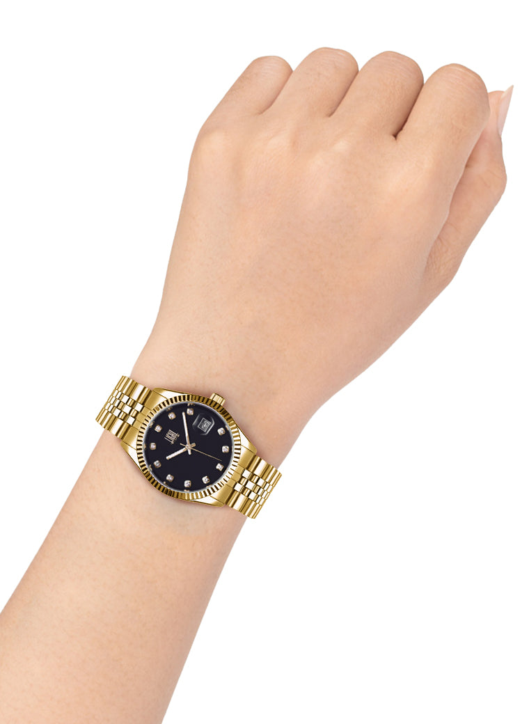 Orologio Light Time Timeless Colors L225G-NE - donna quarzo oro cassa bracciale acciaio quadrante nero datario 36mm 5ATM - Dettaglio