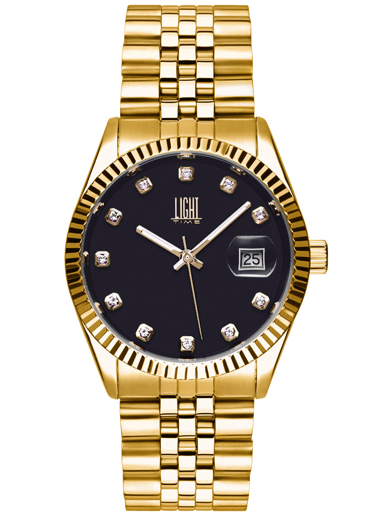 Orologio Light Time Timeless Colors L225G-NE - donna quarzo oro cassa bracciale acciaio quadrante nero datario 36mm 5ATM - Frontale