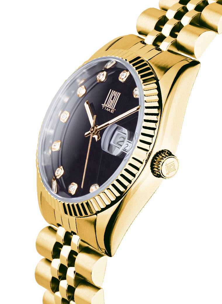 Orologio Light Time Timeless Colors L225G-NE - donna quarzo oro cassa bracciale acciaio quadrante nero datario 36mm 5ATM - Laterale