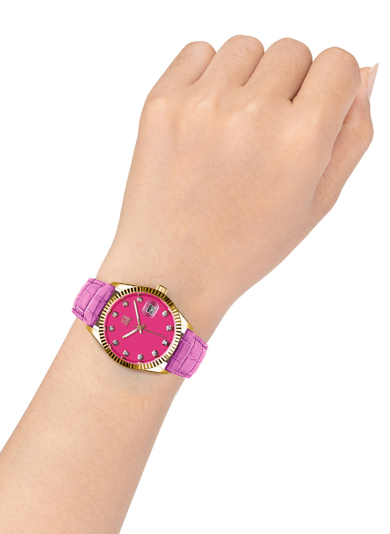 Orologio Light Time Timeless Colors L225GP-FU - donna quarzo oro cassa bracciale acciaio quadrante fucsia datario 36mm 5ATM - Dettaglio