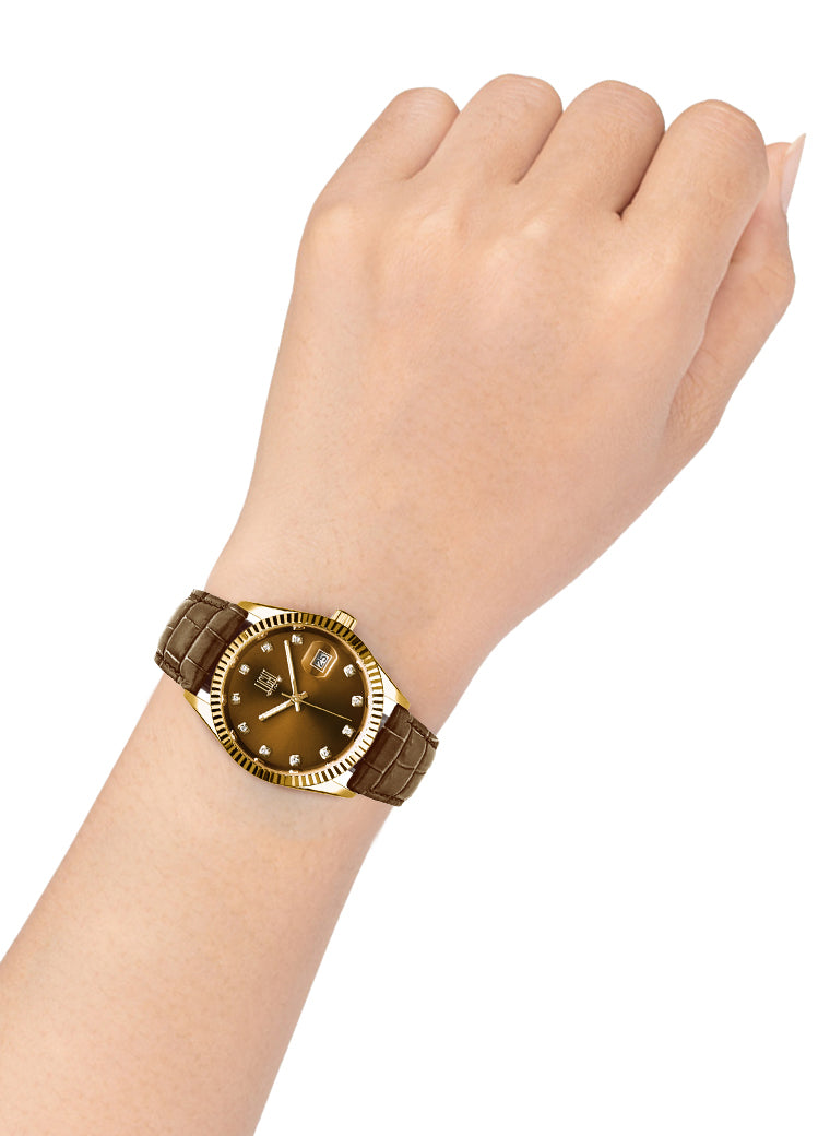Orologio Light Time Timeless Colors L225GP-MA - donna quarzo oro cassa bracciale acciaio quadrante marrone datario 36mm 5ATM - Dettaglio