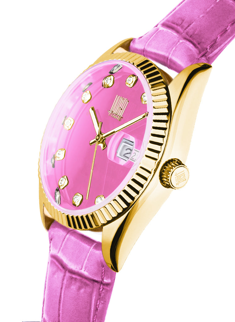 Orologio Light Time Timeless Colors L225GP-RO - donna quarzo oro cassa bracciale acciaio quadrante rosa datario 36mm 5ATM - Dettaglio