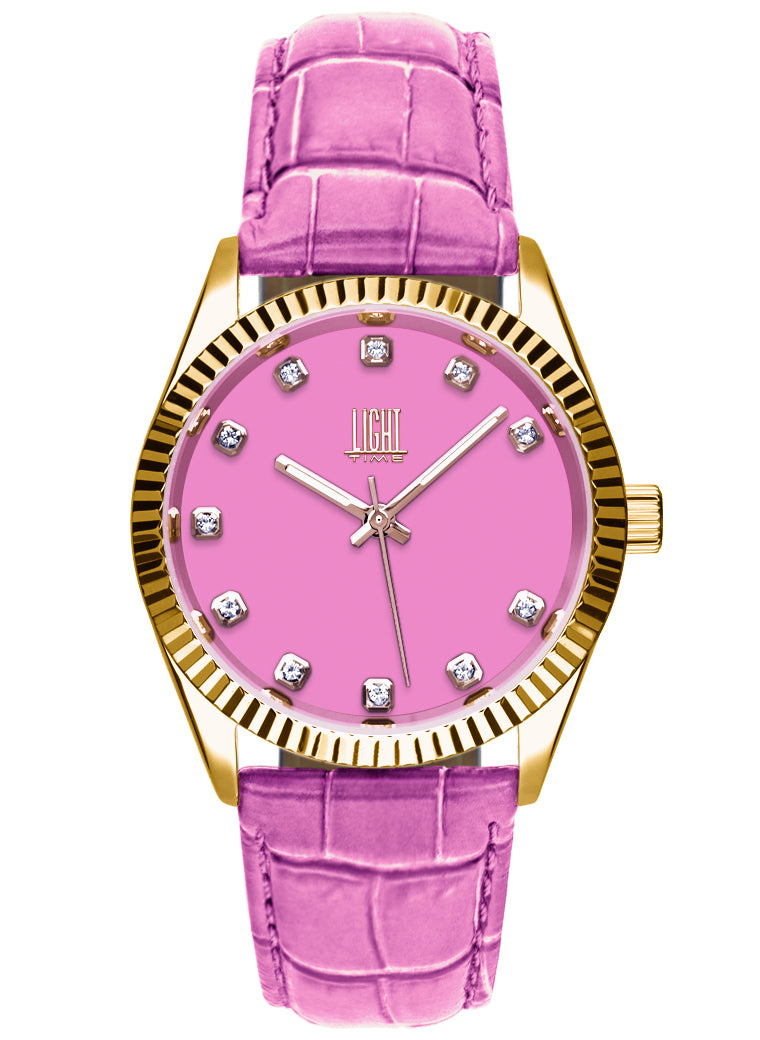 Orologio Light Time Timeless Colors L225GP-RO - donna quarzo oro cassa bracciale acciaio quadrante rosa datario 36mm 5ATM - Frontale