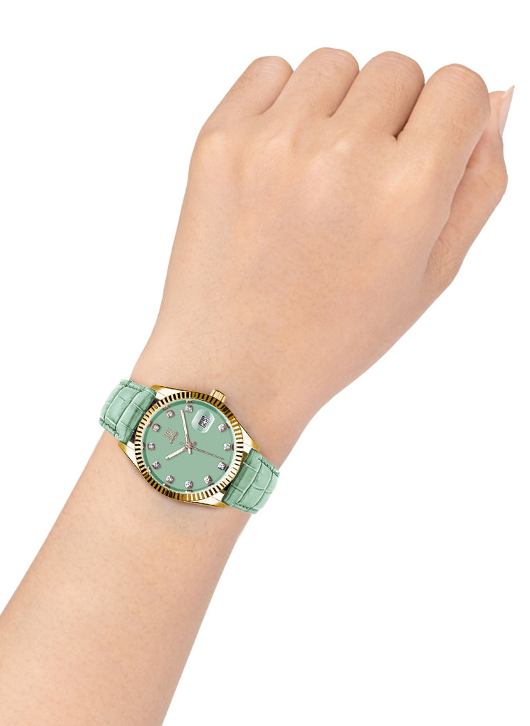 Orologio Light Time Timeless Colors L225GP-TIF - donna quarzo oro cassa bracciale acciaio quadrante verde acqua datario 36mm 5ATM - Dettaglio