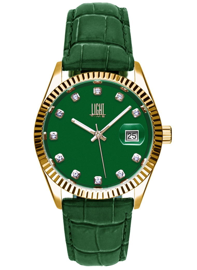 Orologio Light Time Timeless Colors L225GP-VE - donna quarzo oro cassa bracciale acciaio quadrante verde datario 36mm 5ATM - Frontale