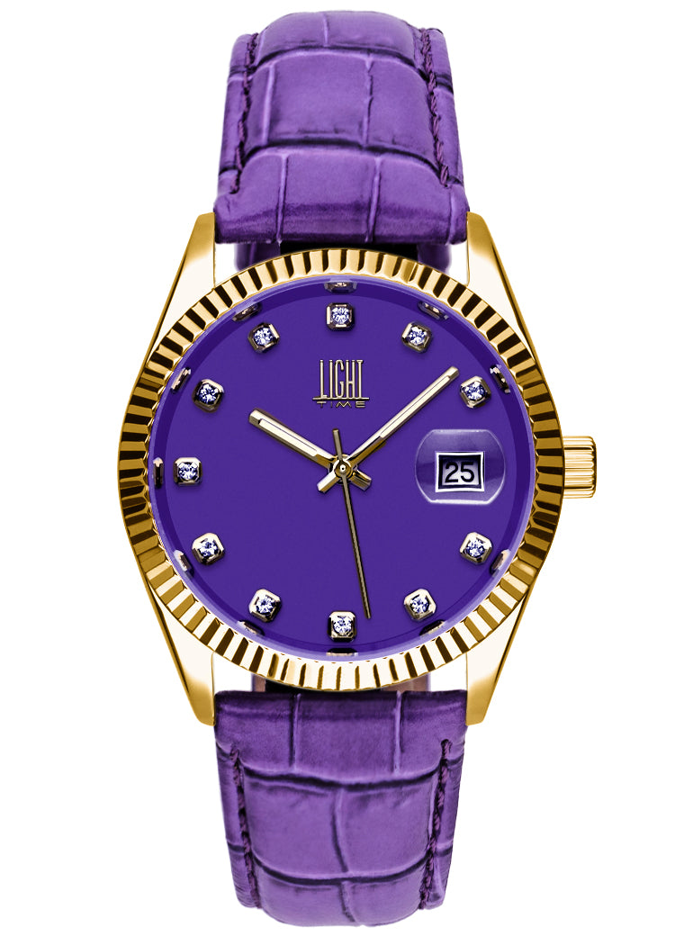 Orologio Light Time Timeless Colors L225GP-VI - donna quarzo oro cassa bracciale acciaio quadrante viola datario 36mm 5ATM - Frontale