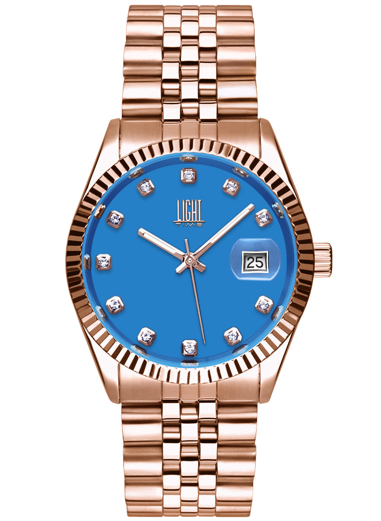 Orologio Light Time Timeless Colors L225R-C-AZ - donna quarzo rose gold cassa bracciale acciaio quadrante azzurro datario 36mm 5ATM - Frontale