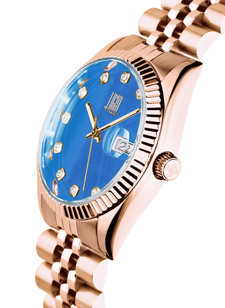 Orologio Light Time Timeless Colors L225R-C-AZ - donna quarzo rose gold cassa bracciale acciaio quadrante azzurro datario 36mm 5ATM - Laterale