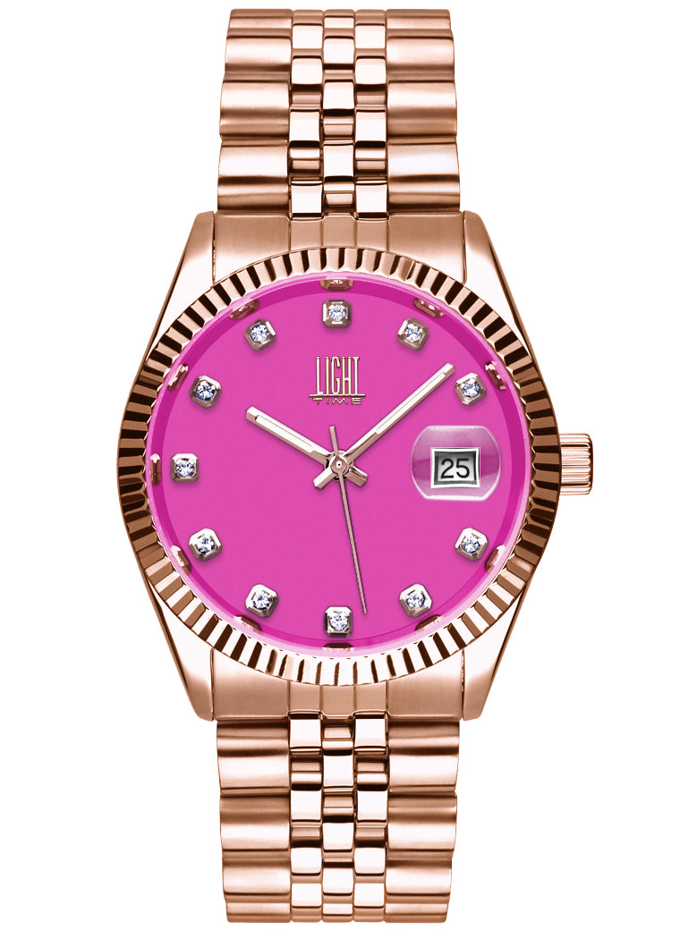 Orologio Light Time Timeless Colors L225R-C-FU - donna quarzo rose gold cassa bracciale acciaio quadrante fucsia datario 36mm 5ATM - Frontale