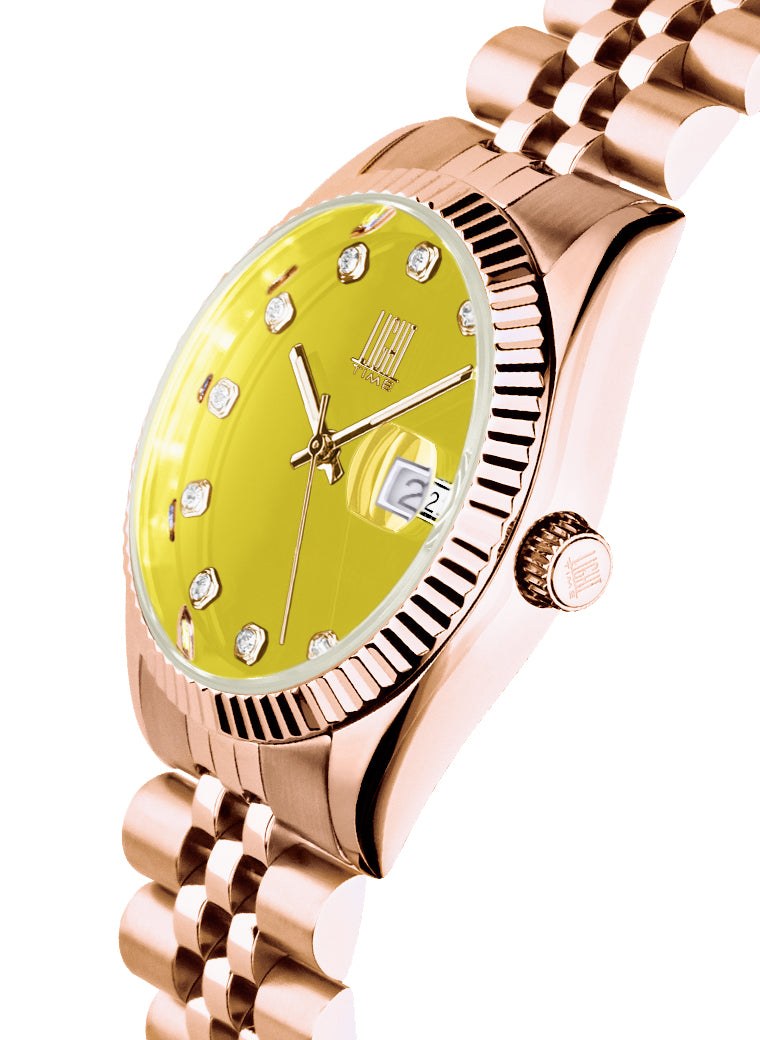 Orologio Light Time Timeless Colors L225R-C-GI - donna quarzo rose gold cassa bracciale acciaio quadrante giallo datario 36mm 5ATM - Laterale