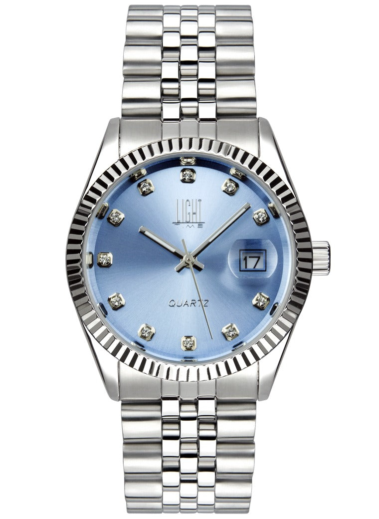 Orologio Light Time Timeless Colors L225S-AZ - donna quarzo cassa bracciale acciaio quadrante azzurro con strass datario 36mm 5ATM - Laterale