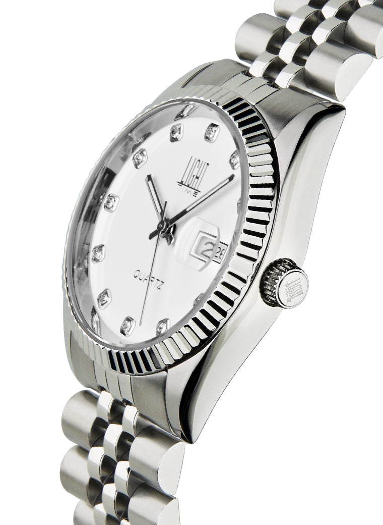 Orologio Light Time Timeless Colors L225S-BI - donna quarzo cassa bracciale acciaio quadrante bianco con strass datario 36mm 5ATM - Dettaglio