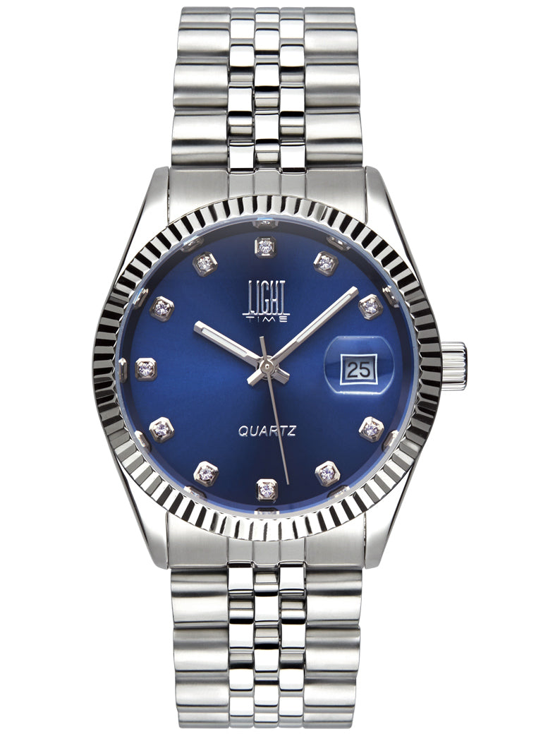 Orologio Light Time Timeless Colors L225S-BL - donna quarzo cassa bracciale acciaio quadrante blu con strass datario 36mm 5ATM - Frontale