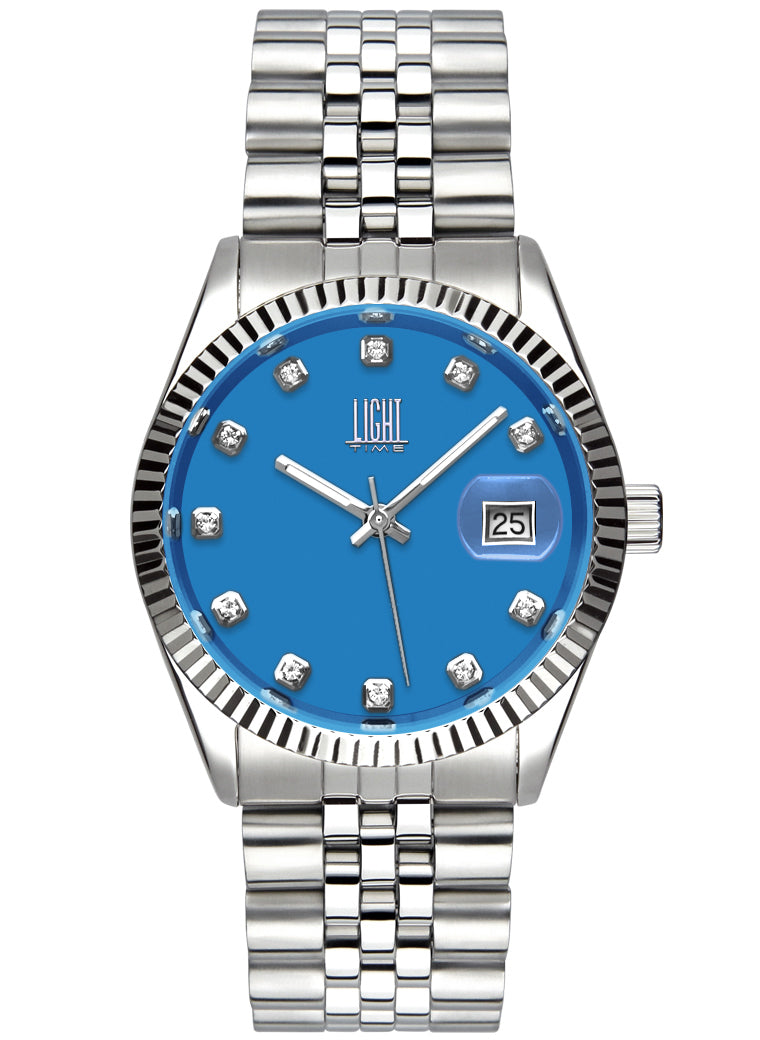 Orologio Light Time Timeless Colors L225S-C-AZ - donna quarzo cassa bracciale acciaio quadrante azzurro datario 36mm 5ATM - Frontale
