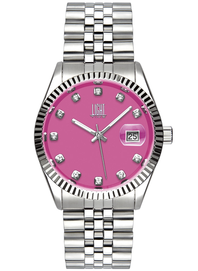 Orologio Light Time Timeless Colors L225S-C-FU - donna quarzo cassa bracciale acciaio quadrante fucsia datario 36mm 5ATM - Frontale
