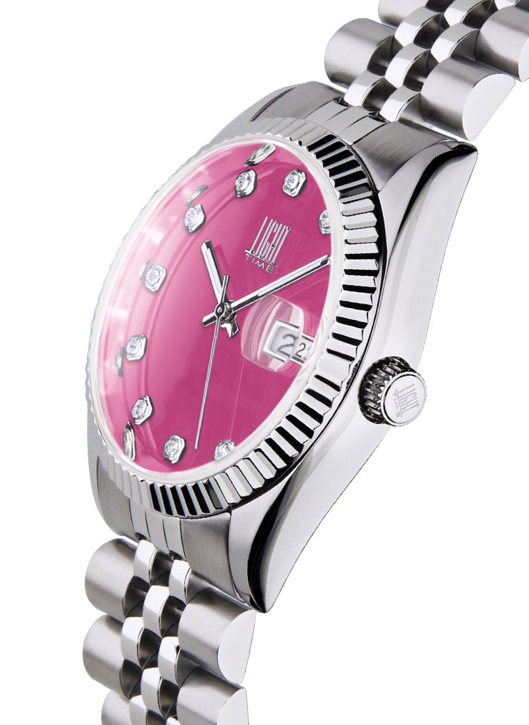Orologio Light Time Timeless Colors L225S-C-FU - donna quarzo cassa bracciale acciaio quadrante fucsia datario 36mm 5ATM - Laterale