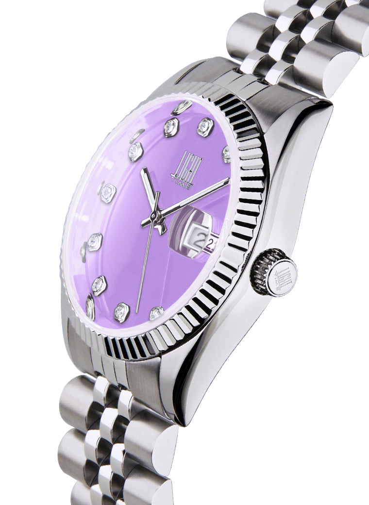 Orologio Light Time Timeless Colors L225S-C-LI - donna quarzo cassa bracciale acciaio quadrante lilla datario 36mm 5ATM - Laterale