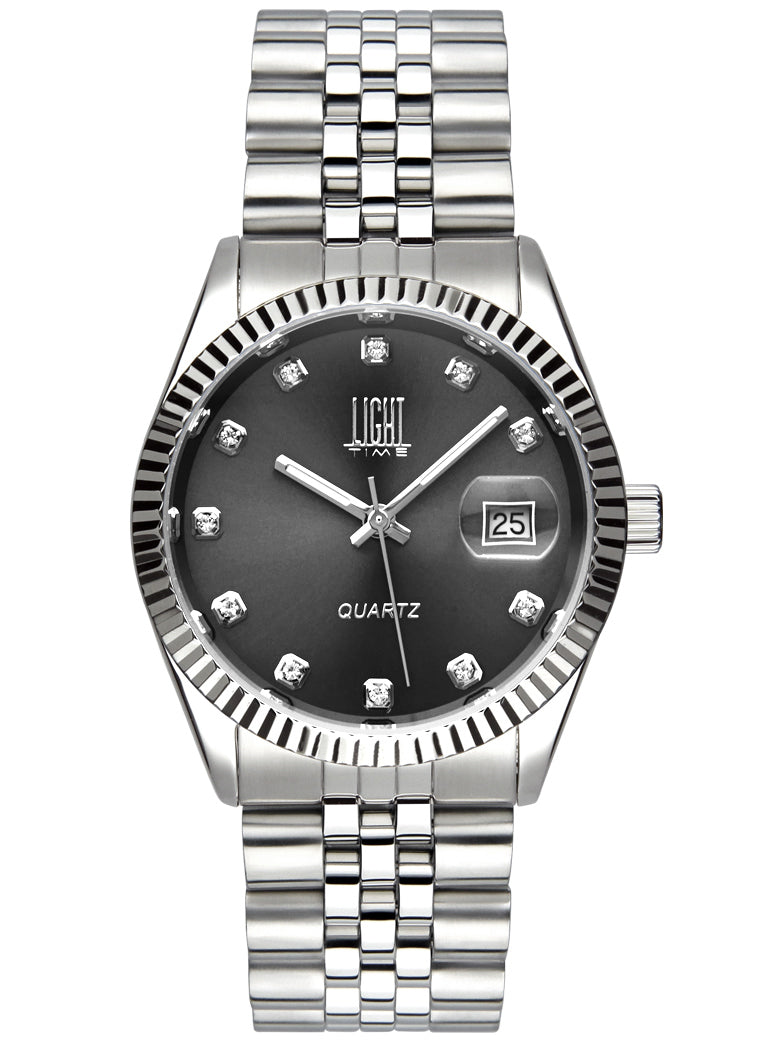 Orologio Light Time Timeless Colors L225S-NE - donna quarzo cassa bracciale acciaio quadrante nero con strass datario 36mm 5ATM - Frontale