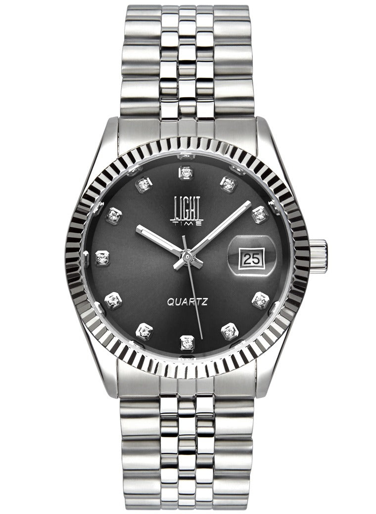 Orologio Light Time Timeless Colors L225S-NE - donna quarzo cassa bracciale acciaio quadrante nero con strass datario 36mm 5ATM - Laterale