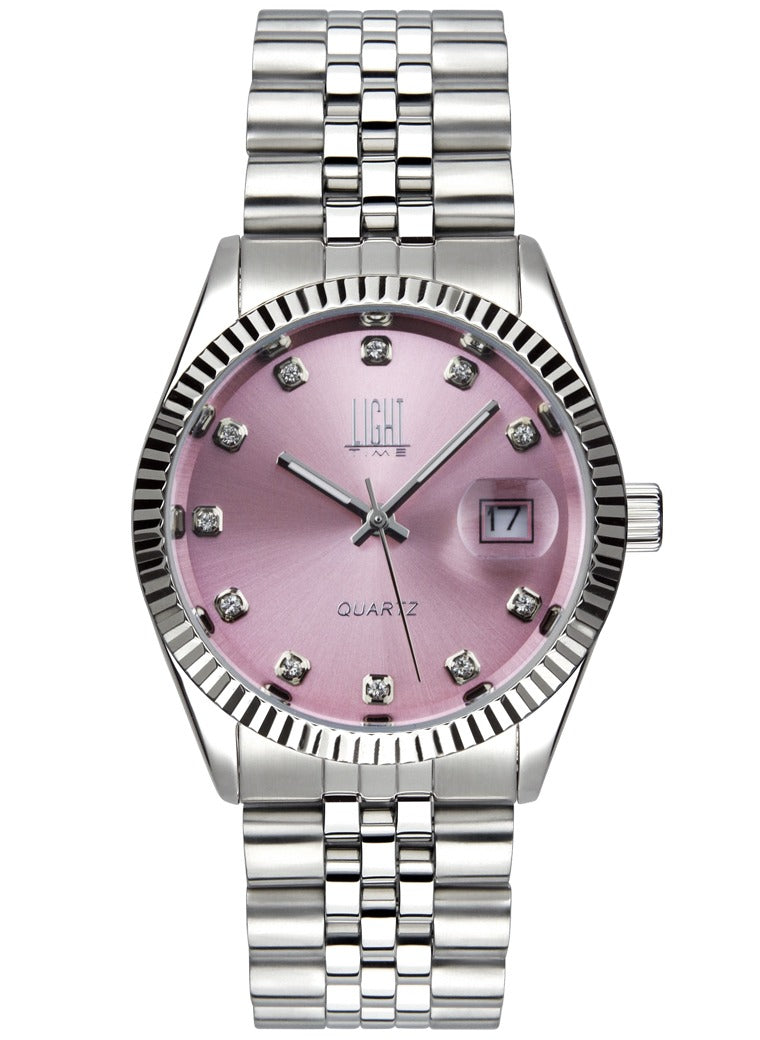 Orologio Light Time Timeless Colors L225S-RO - donna quarzo cassa bracciale acciaio quadrante rosa con strass datario 36mm 5ATM - Frontale