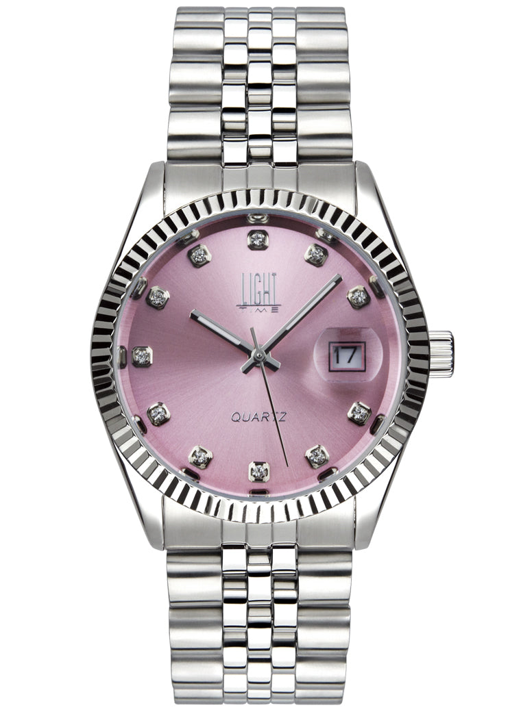 Orologio Light Time Timeless Colors L225S-RO - donna quarzo cassa bracciale acciaio quadrante rosa con strass datario 36mm 5ATM - Frontale 2