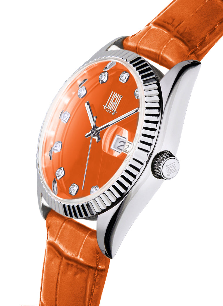Orologio Light Time Timeless Colors L225SP-AR - donna quarzo cassa acciaio cinturino pelle quadrante arancio datario 36mm 5ATM - Laterale