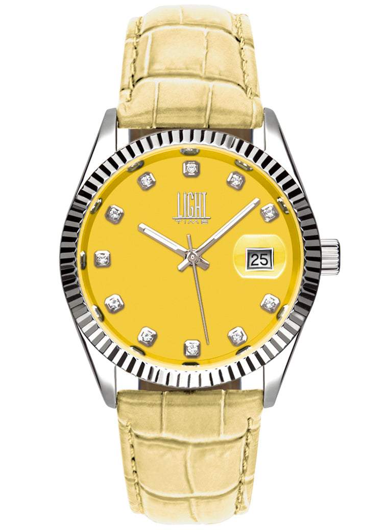 Orologio Light Time Timeless Colors L225SP-GI - donna quarzo cassa acciaio cinturino pelle quadrante giallo datario 36mm 5ATM - Frontale